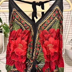 FARM Rio Red and Green Floral Halter Top